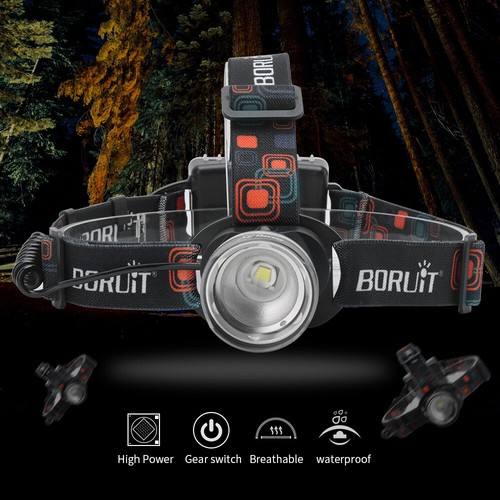 BORUiT LED Headlight 1000LM 3-Mode Zoom Headlight Waterproof Head Torch Camping - Picture 4 of 32