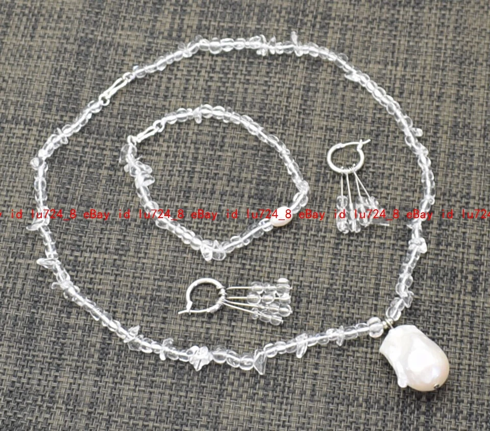 Multicolor Irregular Gem &White Baroque Pearl Pendant Necklace Bracelet Earrings - Image 3 of 4