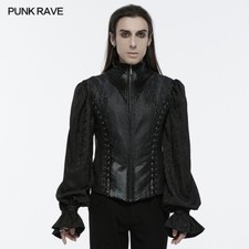 Punk Rave Men Black Gothic Gorgeous Texture Pleated Zip Up Vest Slim Waistcoat