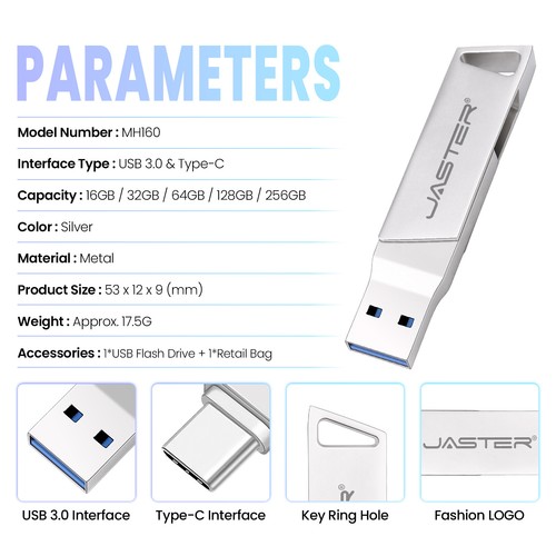 USB3.0 TYPE-C USB 3.0 Flash Drive 256GB USB-C Pen Drive 128GB OTG Memory Stick - Bild 4 von 15