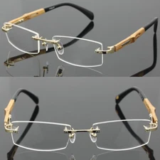 Pure Titanium Bamboo Eyeglass Frames Rimless Fashion Glasses Myopia Rx able