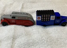 Chevron Standard Oil 1939 Roof Coating Flat Bed & Streamline Tanker Truck - 2pc