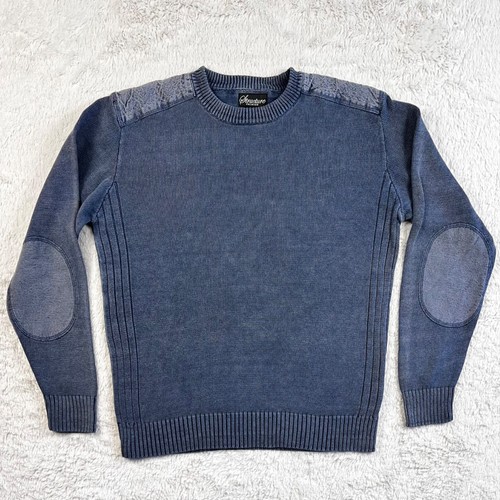 Structure Premium Knit Sweater Men’s MEDIUM Blue Elbow Patches Vintage 90s Y2K