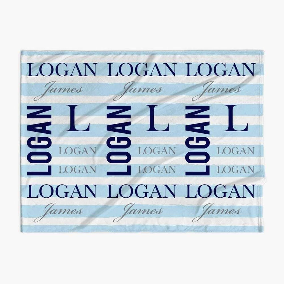 Manta Personalizada 30 x 40 Bebé Azul Rayas Niños | Vellón | Visón Foto 2 de 3