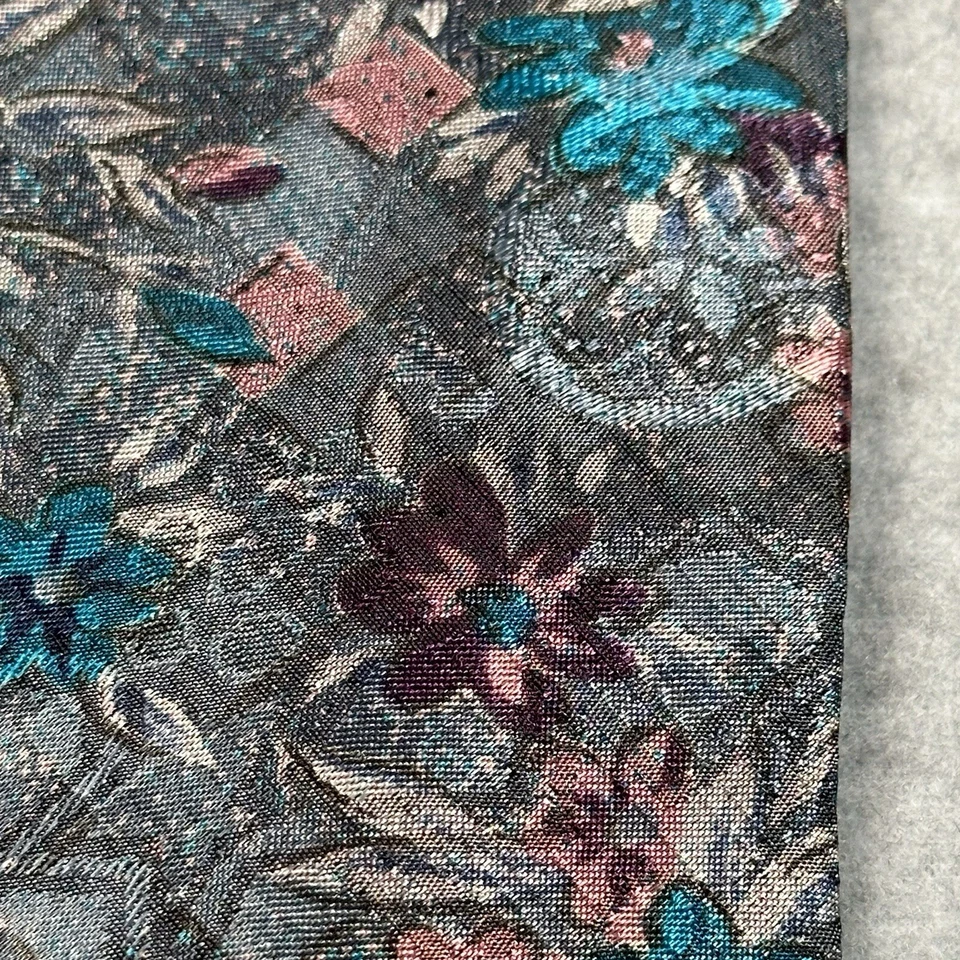 Vintage Botany 500 Textured Floral Tie Gray Teal Pink Polyester Made In USA - Image 2 of 4