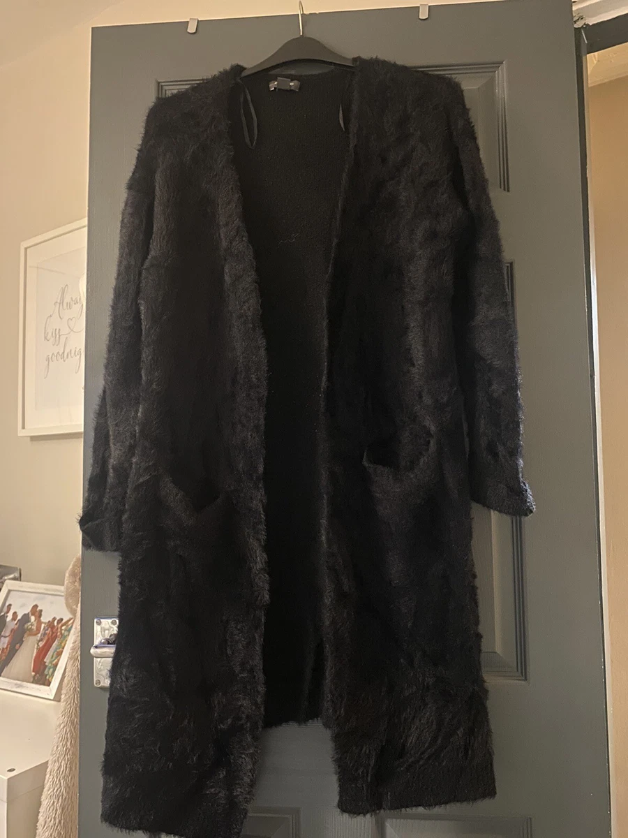 Long black fuzzy cardigan cheap