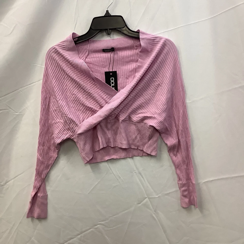 Blusa Top Mujer Boohoo Rosa Acanalada Cruzada Fuera del Hombro Recortada Talla XL Foto 2 de 4