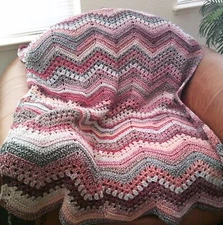 NEW HAND CROCHET RED BROWN MULTI COLOR RIPPLE AFGHAN LAP BLANKET THROW