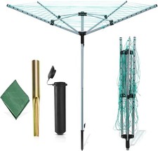 60M 4 Arm Rotary Washing Line Folding Clothes Drying Airer Ground Spike & Cover