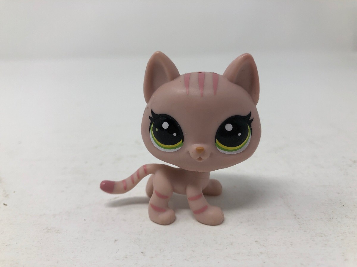 Hasbro Littlest Pet Shop Pink Stripe Kitten With Green And