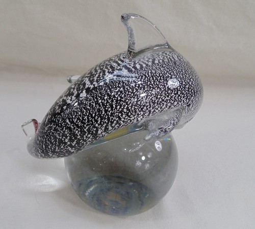 VTG Lot 2 Murano Italy Dolphin Art Glass Black Silver Foil Sculpture Figurine - Picture 4 of 7