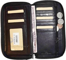 New Zip Around checkbook wallet Black 14 credit card zip change purse ID new