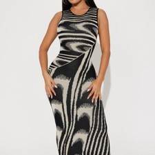 Fashion Nova Zebra Print Bodycon Maxi Dress - Size Small