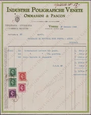 1946 VENICE Polygraphic Industries Veneto OMASSINI and PASCON receipt
