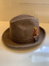 Vintage Fedora Hat Size 7 1/8 100% Wool Made In USA Plaid Feathered *FAST SHIP*