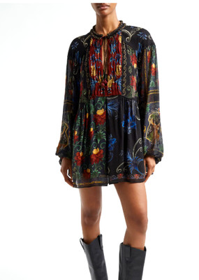 $260 FARM RIO Mixed Arabesque Scarves Long Sleeve Mini Dress. Size M