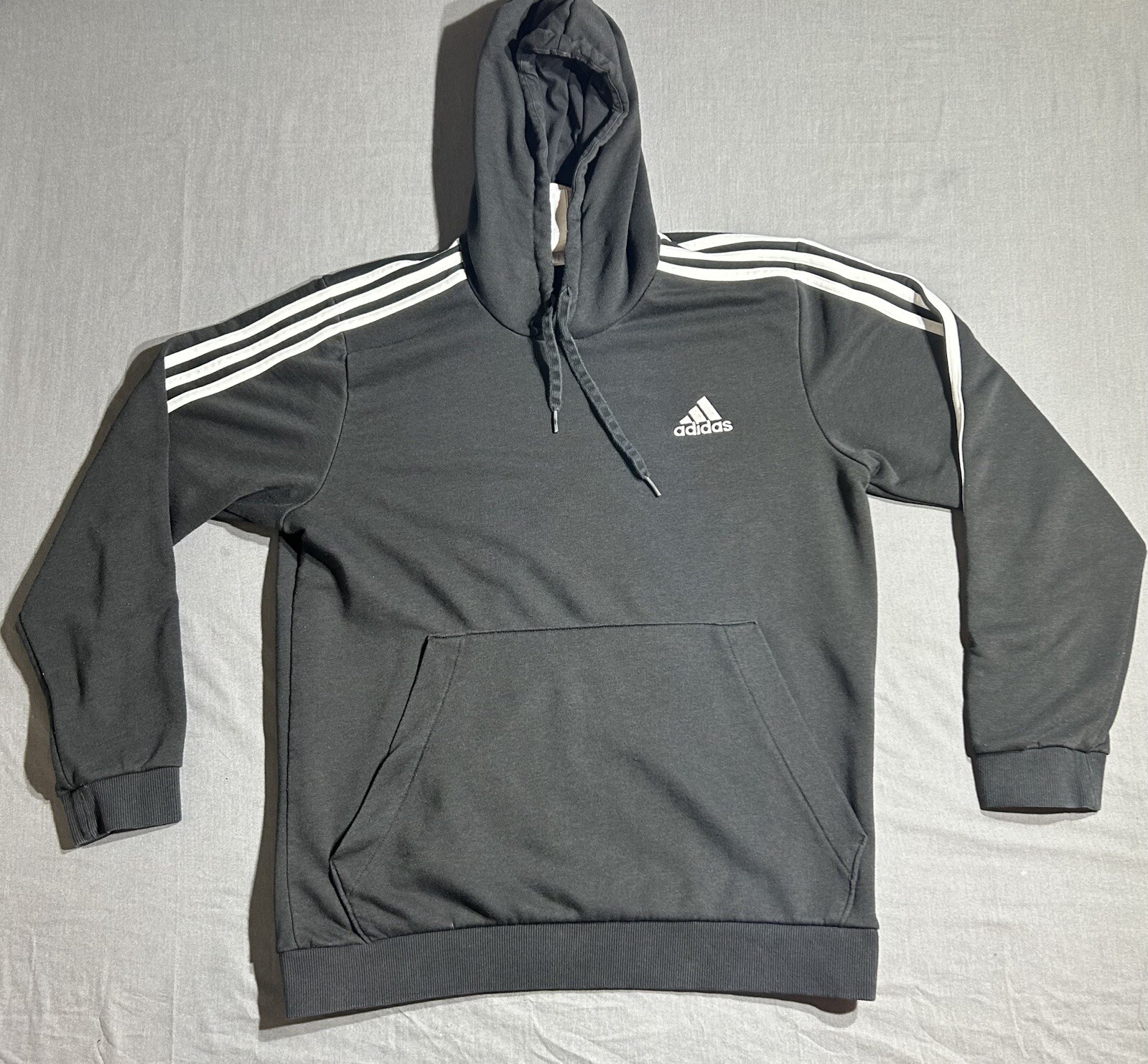 Adidas Sweatshirt Men’s L Large Black 3 Stripe Long Sleeve Athletic Hoodie thumbnail 2