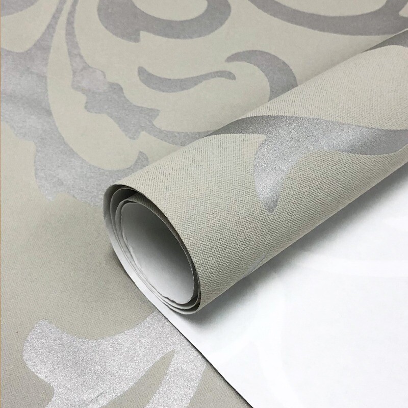 Silver Grey 3D Victorian Damask Embossed Wallpaper TV Backdrop Wall