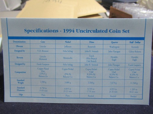 1994 US Mint 10 Coin Uncirculated Set, Complete Philadelphia & Denver, OGP & COA - Picture 4 of 6