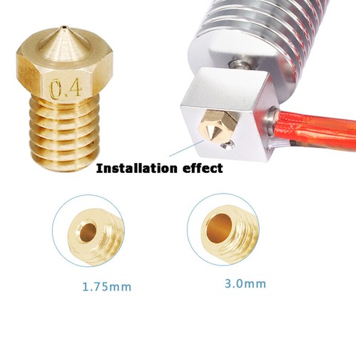 Düse V5 V6 0.1mm ~ 1.2mm Nozzle für 3D Drucker CNC 1.75mm/3mm Messing M6 Gewinde - Afbeelding 6 van 17