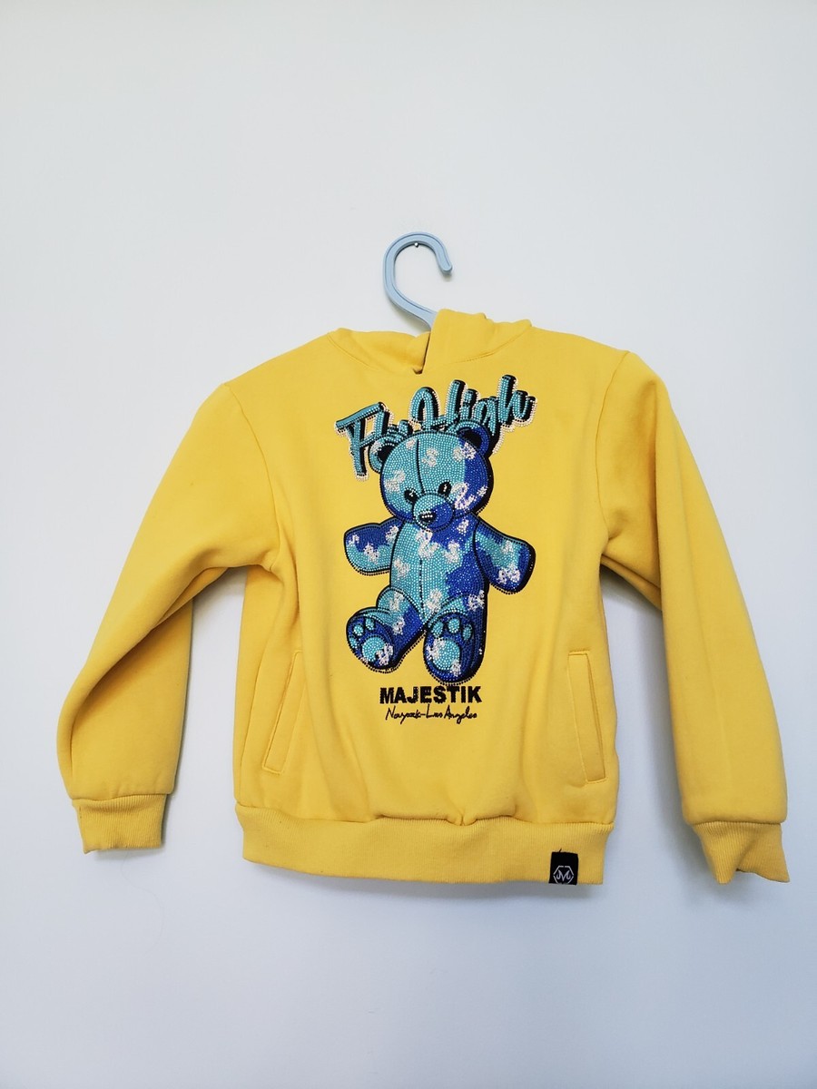 Majestik Fly High Girls 7 - 8 T Pullover Hoodie Yellow Teddy Bear