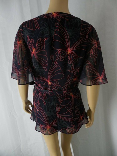 JULIE BROWN faux wrap Blouse Top Julian 8 navy blue red butterfly flutter sleeve - Picture 4 of 6