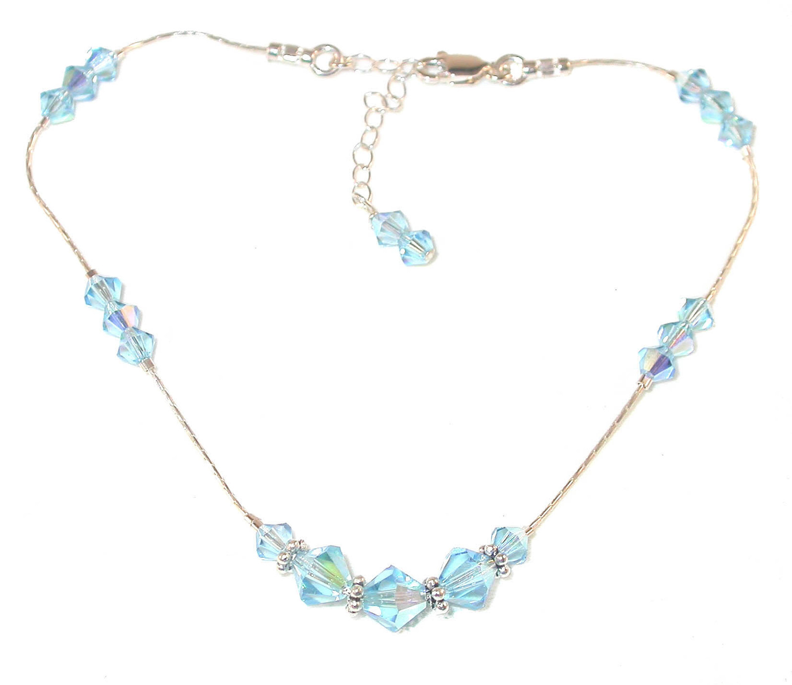 AQUAMARINE Blue Crystal Anklet ANKLE BRACELET Sterling Silver Swarovski Elements