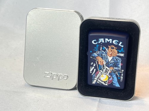 1997 Zippo Lighter Joe Camel  Motorcycle Matte Navy Blue In Box