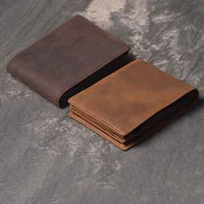 Men's Bifold Wallet Genuine Leather RFID Blocking with Coin Zipper