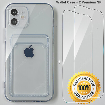 [1+2]For iPhone 13 12 11 Pro Max Mini Case Soft clear Silicon Wallet Card  Holder