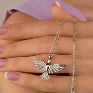 Authentic 1.50Ct Round Cut Lab Created Diamond Phoenix Bird Pendant 14K White Gold Plated