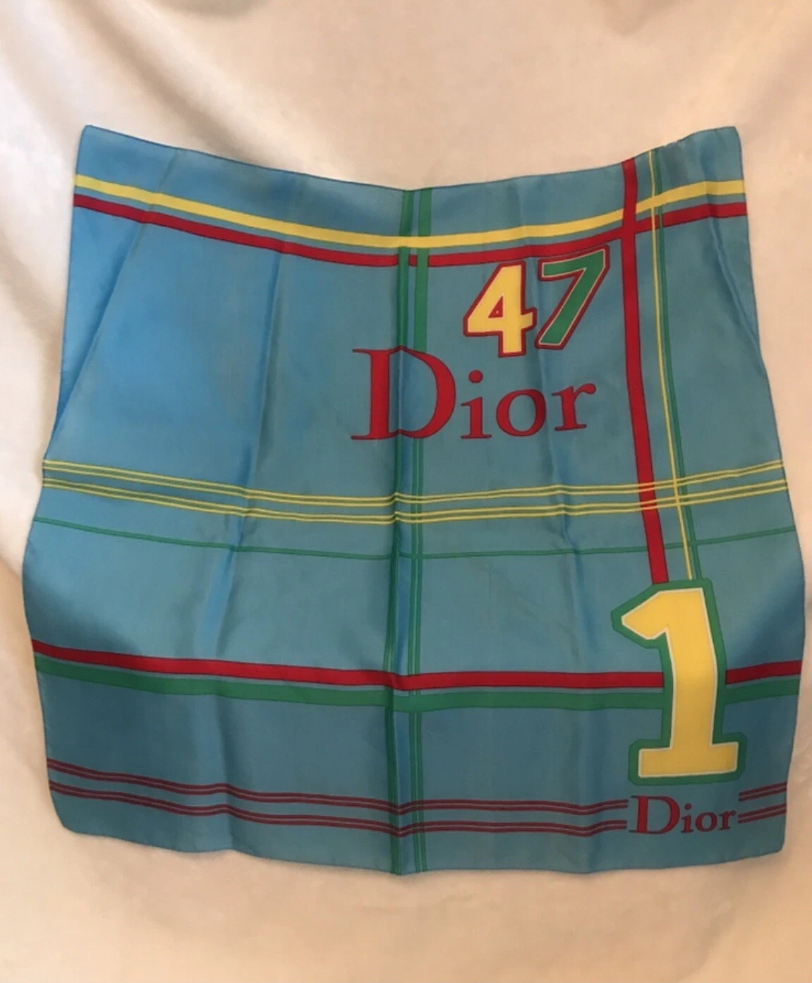 Vintage édition limitée. Foulard bandana bleu coton et soie Christian Dior, 21 pouces carrés