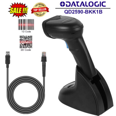 Datalogic QD2590-BKK1B Corded 2D Area Imager Wired Barcode Scanner W/Cable/Base