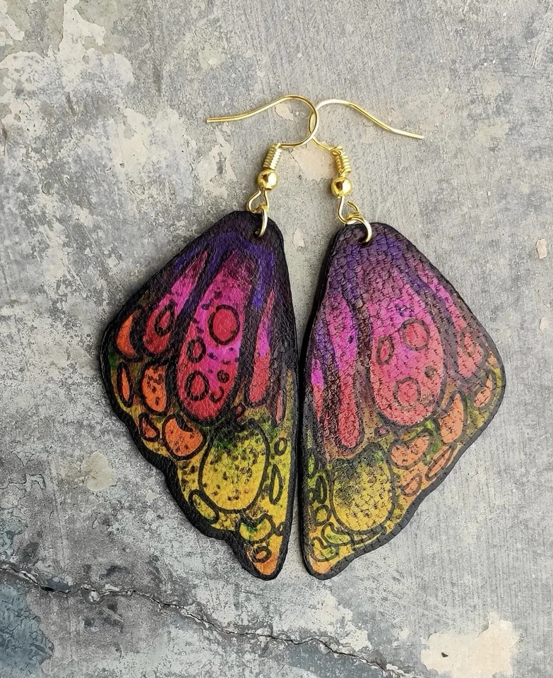 Elegant Hand-Painted Leather Earrings for Women | Boho Jewelry Gift USA - Image 4 of 4