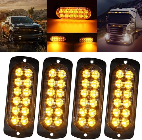 4Stk GELB 12LED Auto Frontblitzer Warnleuchte LKW Strobe Licht Blitzlicht 12/24V - Bild 5 von 12