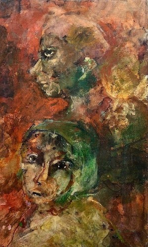 Shaul Samira: Couple 1965 / Israeli Jewish American S/Oil Expressionism Modern - Picture 3 of 3