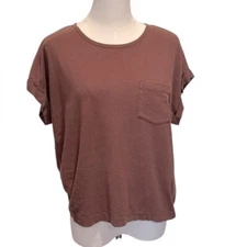 Frank & Oak Hemp & Cotton Womens Small Chocolate Brown Short Sleeve Pocket Tee