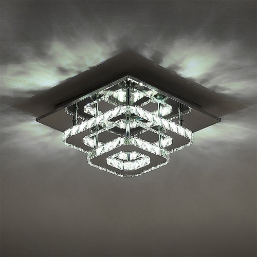 Crystal LED Ceiling Light Modern Square Chrome Lamp Fitting Pendant Chandelier - Picture 29 of 64