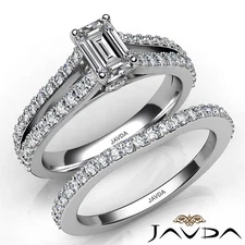 Emerald Diamond Engagement Split Shank Bezel Bridal Set Ring GIA F-VVS2 2.3Ctw