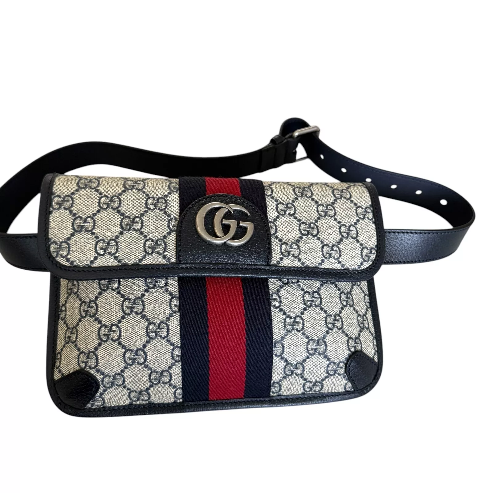 GUCCI Sac Ceinture Taille GG Marmont Supreme Toile Marine Argent Unisexe 674081, 90cm