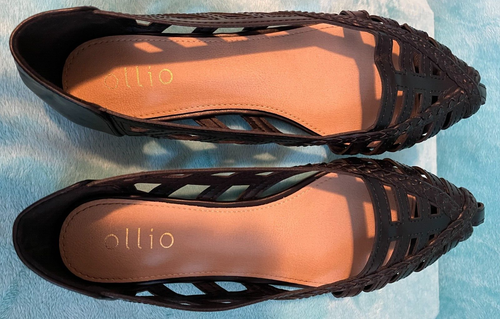 Ollio Damenschuhe schwarz Leder geflochten geflochten flach Größe 7,5 - Bild 3 von 13