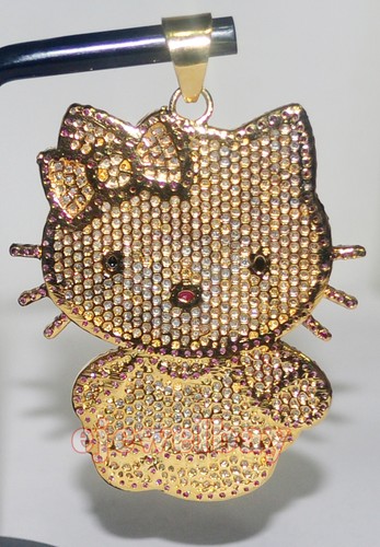 4.45ct Diamante Redondo Natural 14k Oro Blanco Rubí Hello Kitty Colgante - Imagen 3 de 8