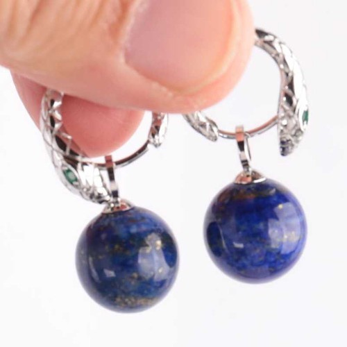 Natural Lapis Lazuli bead earrings 925 Silver snake earrings Dangle Silver - Picture 3 of 12