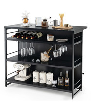 Black Wood wine bar 120x60x100cm with Shelves & Wine Rack , stools included
