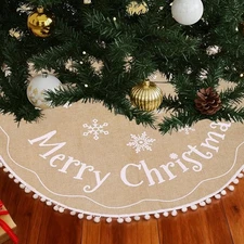 AerWo 24 inch Small Christmas Tree Skirt Decorations, Rustic Mini Burlap Tree Sk