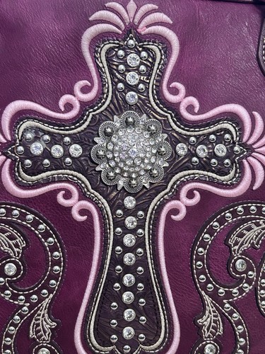 montana west concealed carry purse Vegan Leather Studded Purple/wine Rhinestone - Picture 13 of 14