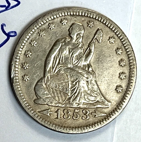 1853 Liberty Seated Quarter  Arrows & Rays  VF/XF