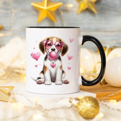 Beagle Welpe Kaugummi Herz Damen 11 Unzen Keramiktasse Hundeliebhaber Geschenk für sie