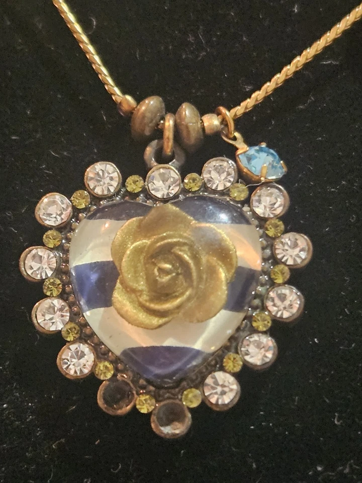 Betsey Johnson Layered 3 Strand Heart Flower Bird Charm Necklace Up to 8" Neck - Image 2 of 4