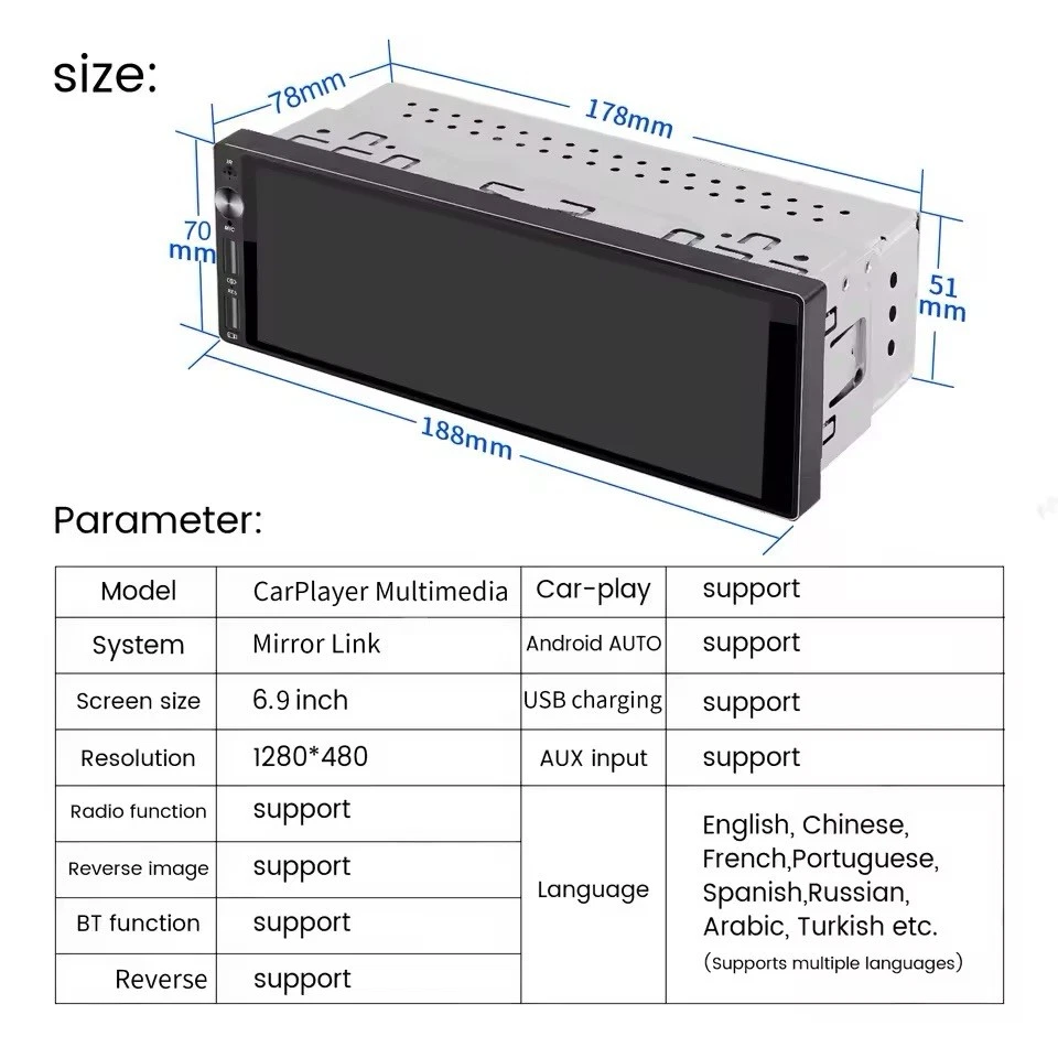 Autoradio 1 din Universale Carplay Android E Apple Touch Screen- Wired Cablato - Immagine 3 di 4